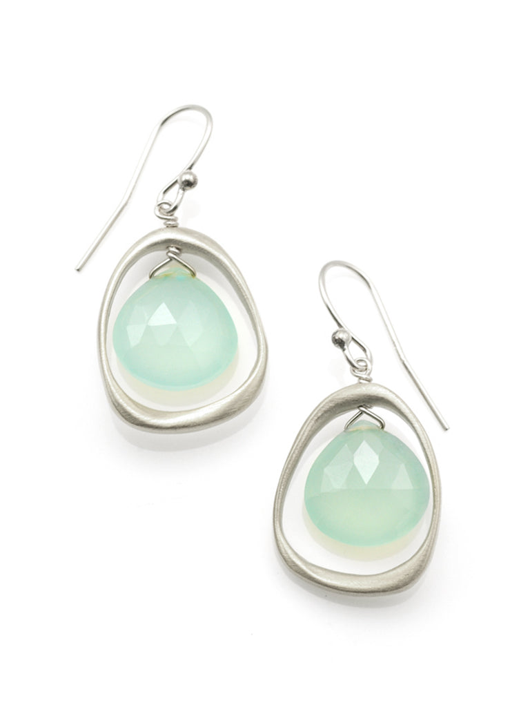 Philippa Roberts sterling silver circle with chalcedony drop earrings