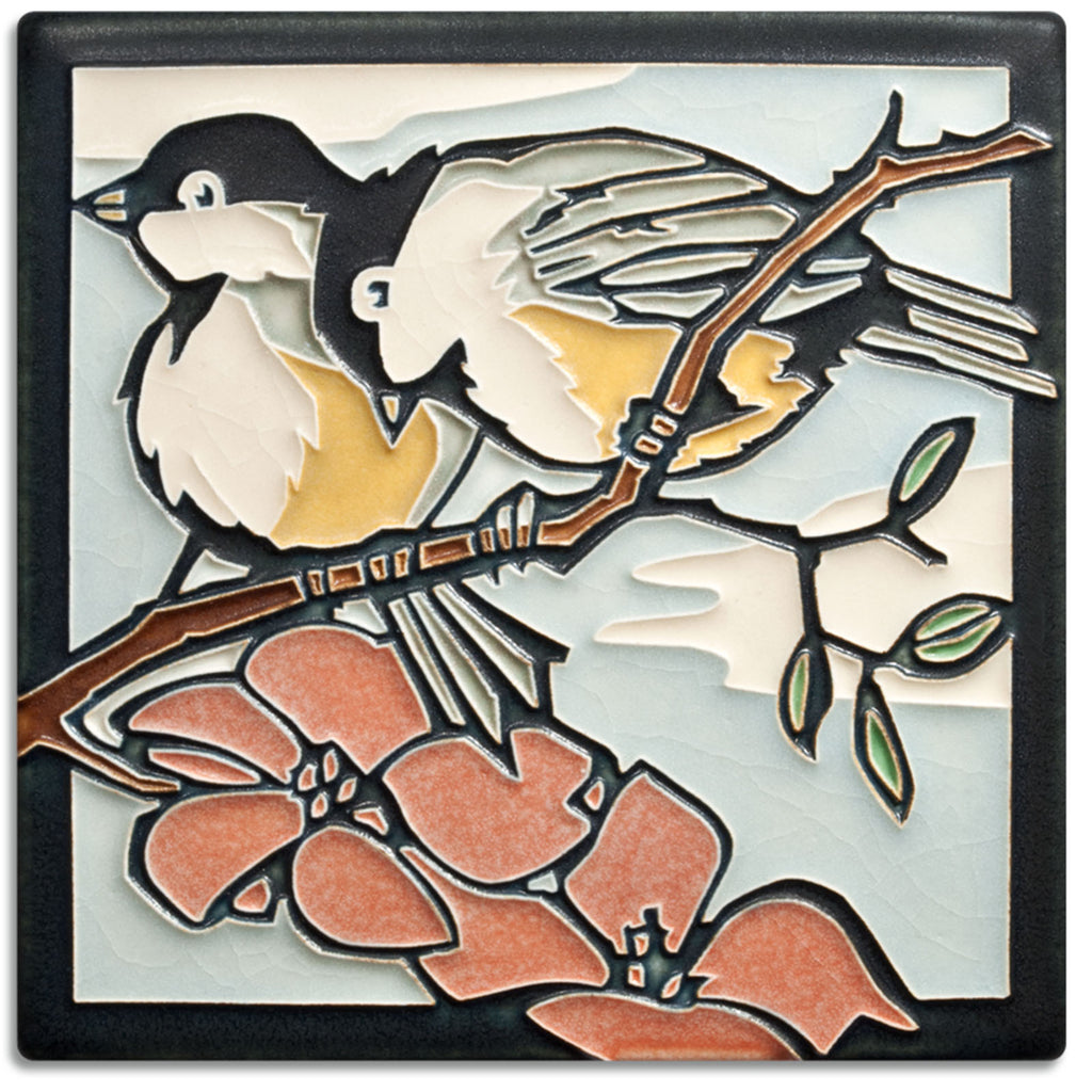 Motawi Tileworks Spring Chickadees tile 6 inches by 6 inches