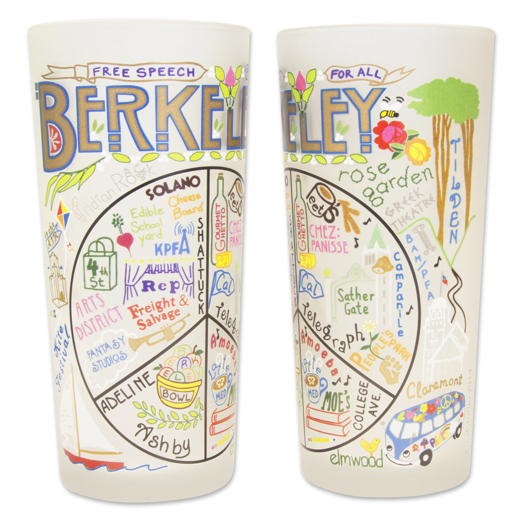 Berkeley Glass by Catstudio is an original designed high quality dishwasher-safe fifteen ounce tumbler rendered with vibrant colors that celebrates the city of Berkeley, California.