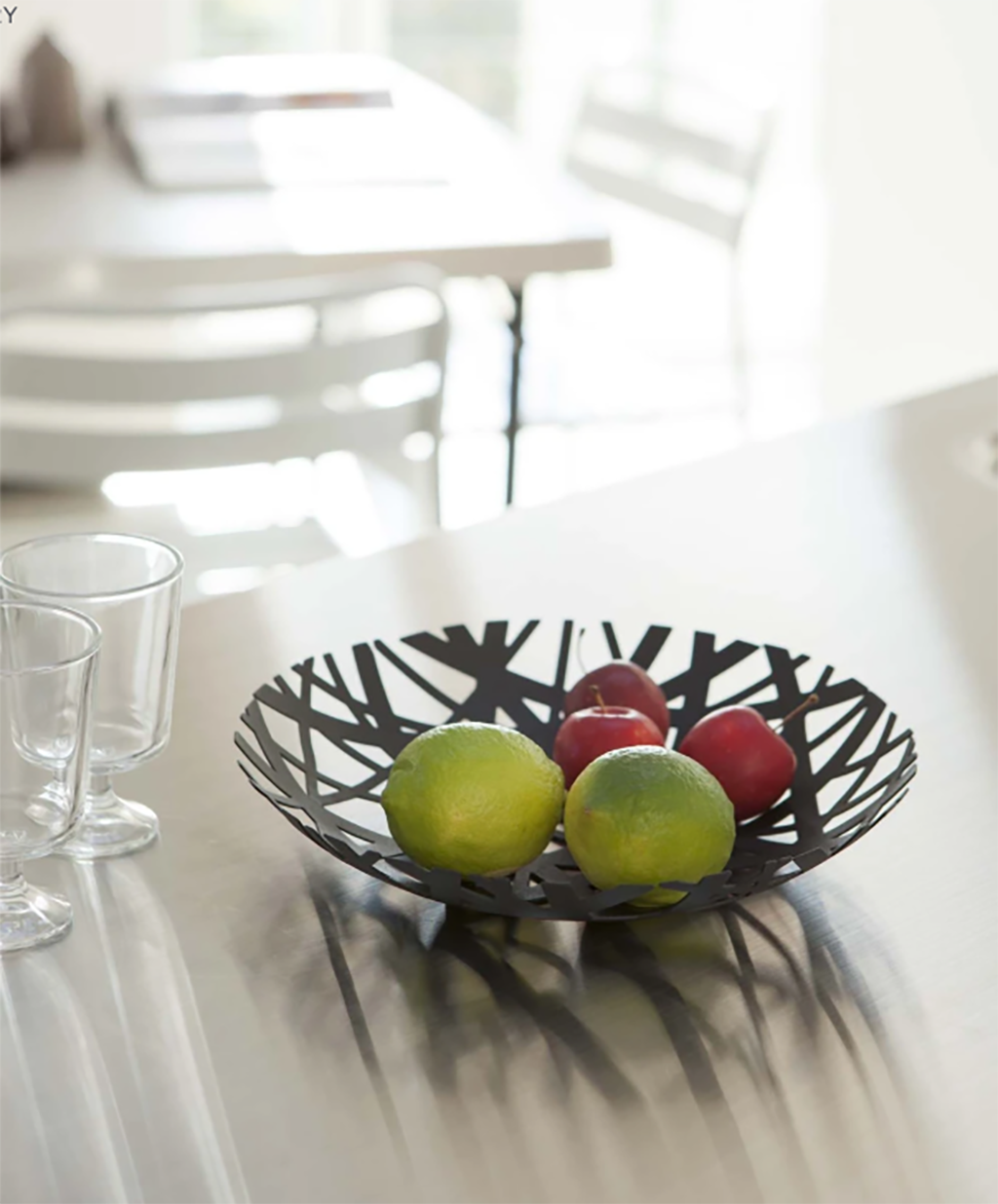 Yamazaki tower fruit bowl on table with fruit black