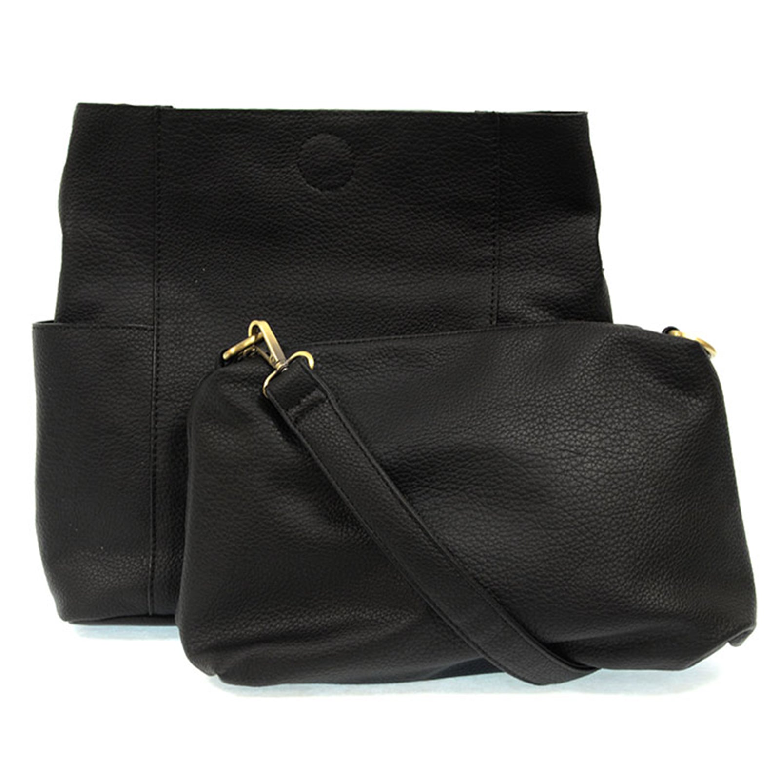 Kayleigh side pocket vegan bucket bag-Black-with insert