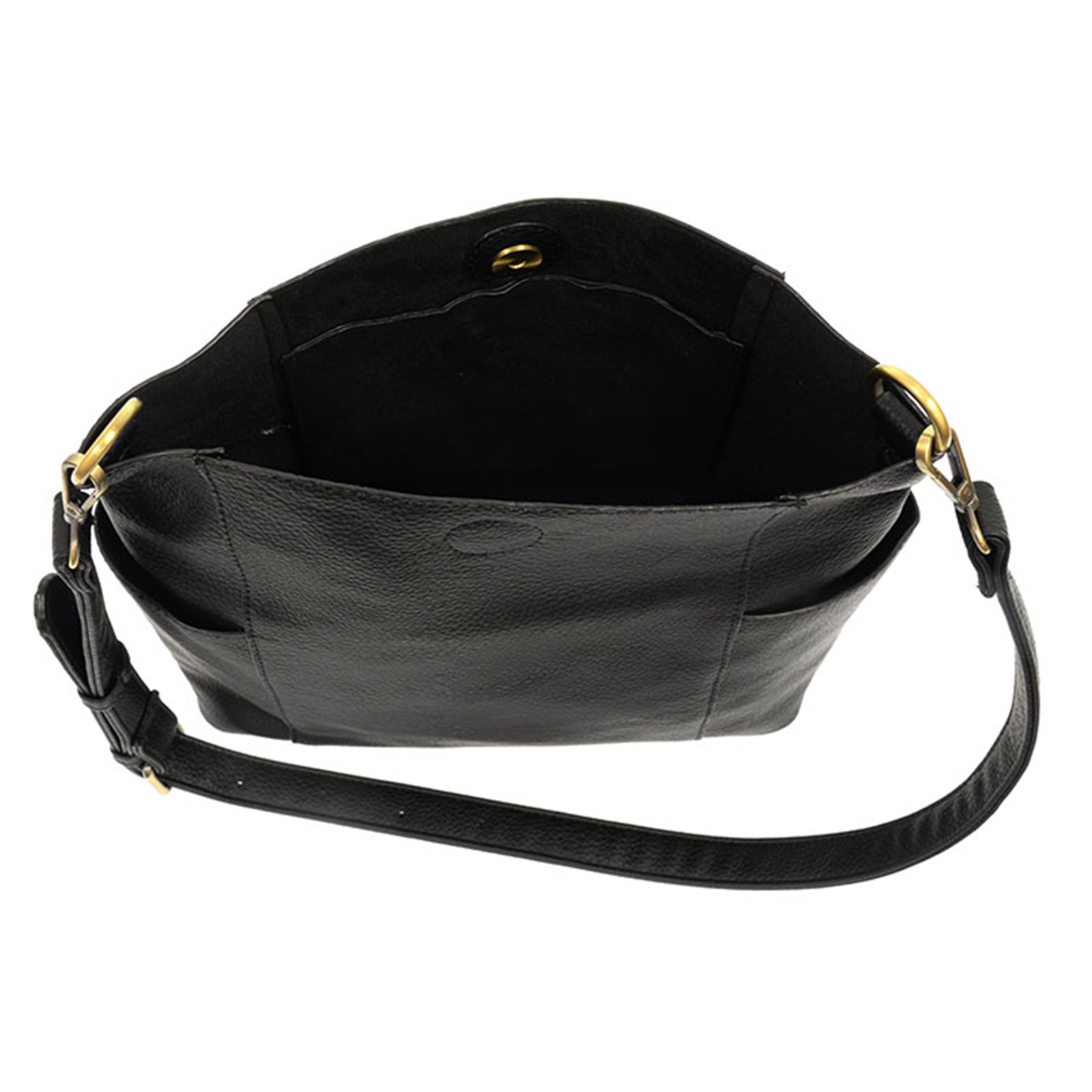 Kayleigh side pocket vegan bucket bag-Black-open