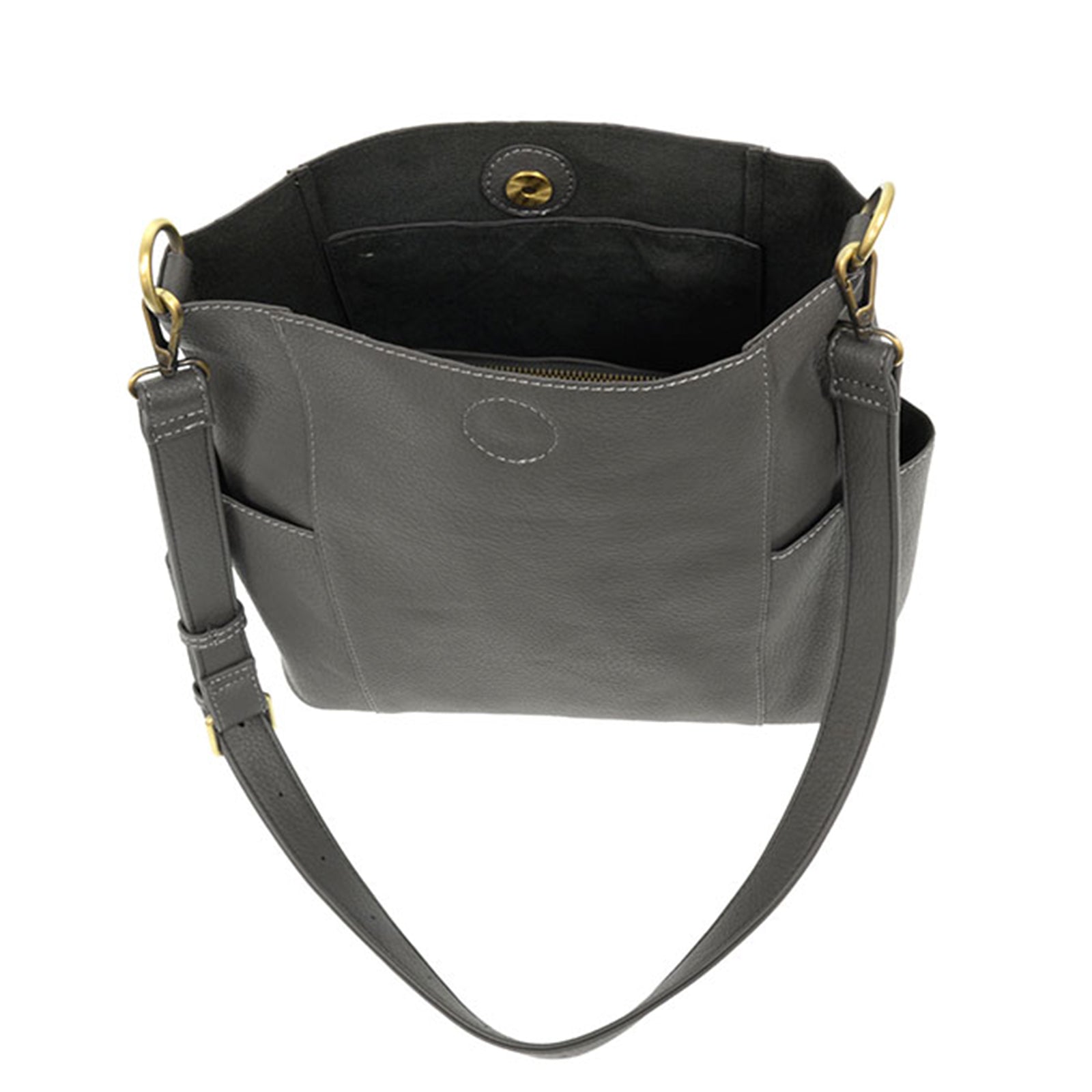 Kayleigh side pocket vegan bucket bag-Charcoal-open
