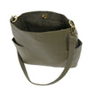 Kayleigh side pocket vegan bucket bag-Olive-open