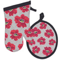 Mu Kitchen poppy print pot holder and oven mitt set
