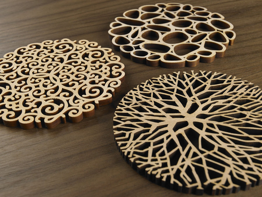 Five Ply Design set of 3 laser cut trivets Organic Series Close Up