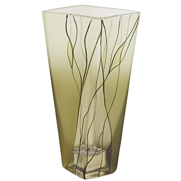 Badash Evergreen European Mouth Blown Hand Decorated 8" Squarish Glass Vase
