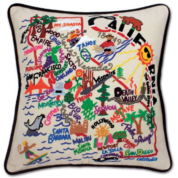 Cat Studio hand embroidered California pillow