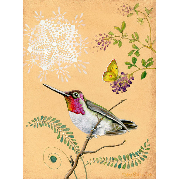 Anna’s hummingbird print by Amy Rose Moore.  From original watercolor, gouache and ink painting.