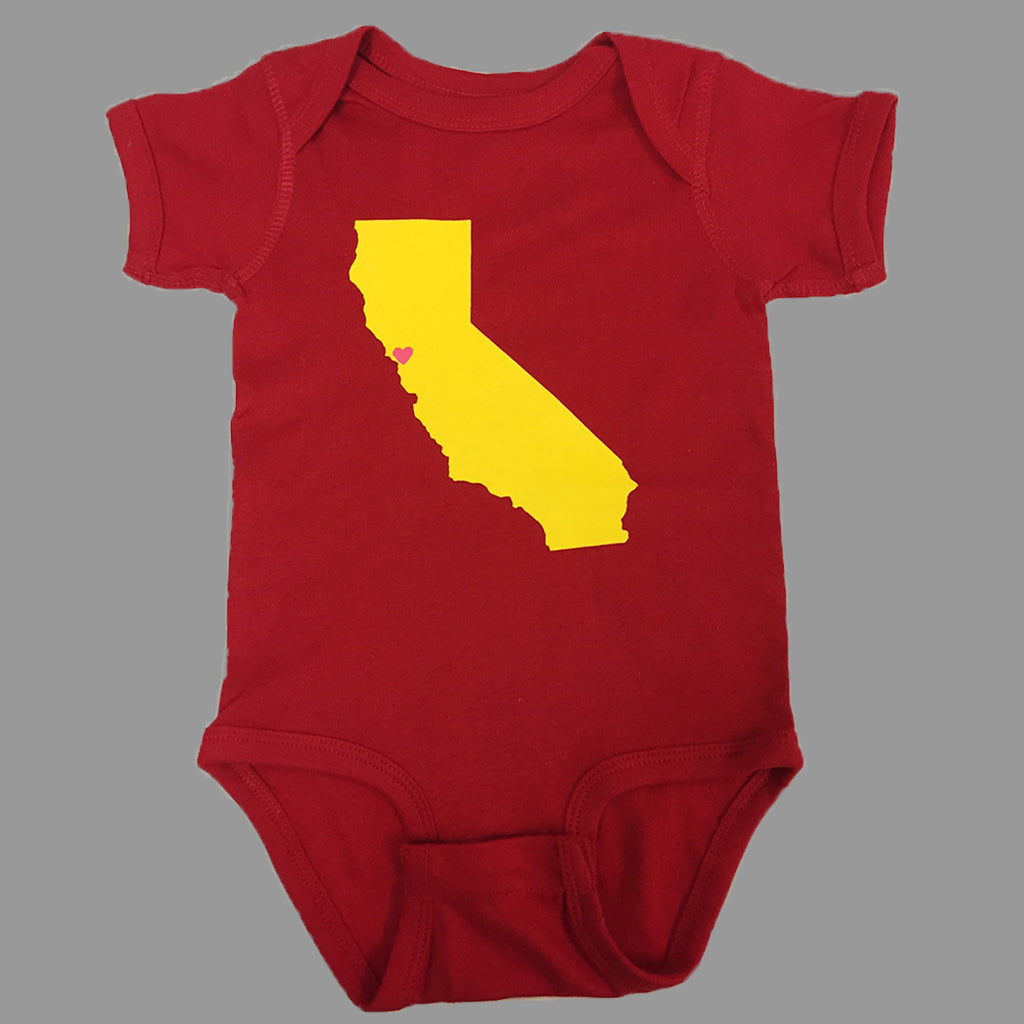 red onesie with California map on it